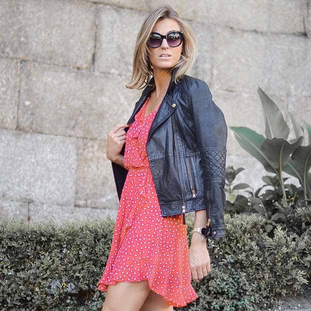 Polka Dot Dress with Edgy Jacket