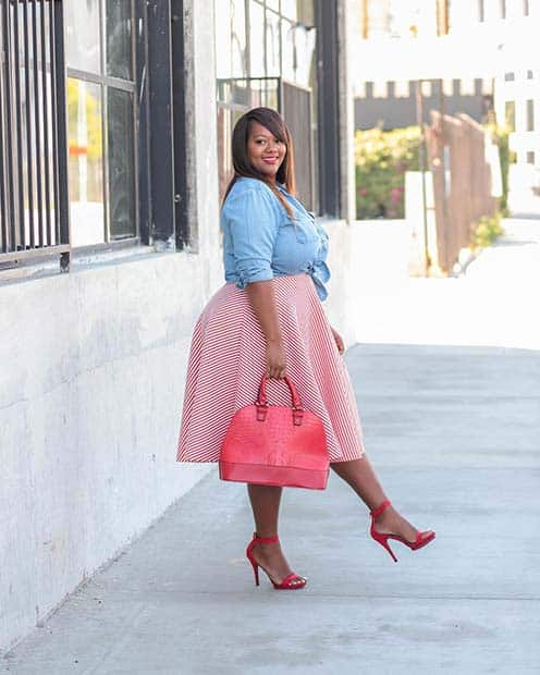 Pretty Skirt and Denim Shirt Outfit