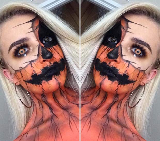 Pumpkin Face and Body Makeup Idea