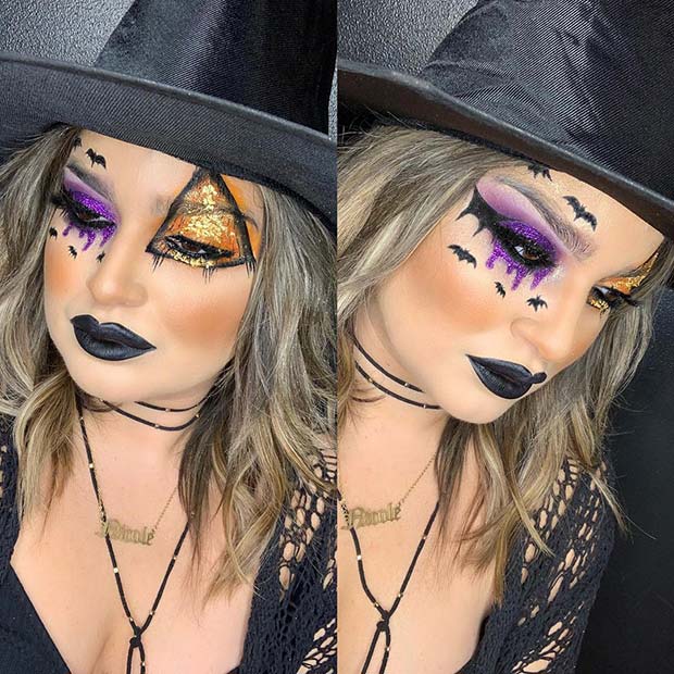 Purple and Orange Witch Makeup Idea