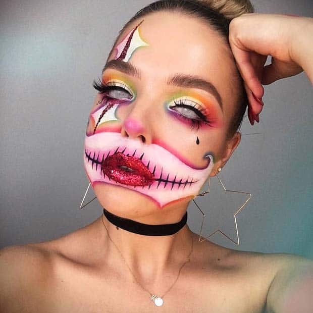 Rainbow Clown with White Contact Lenses