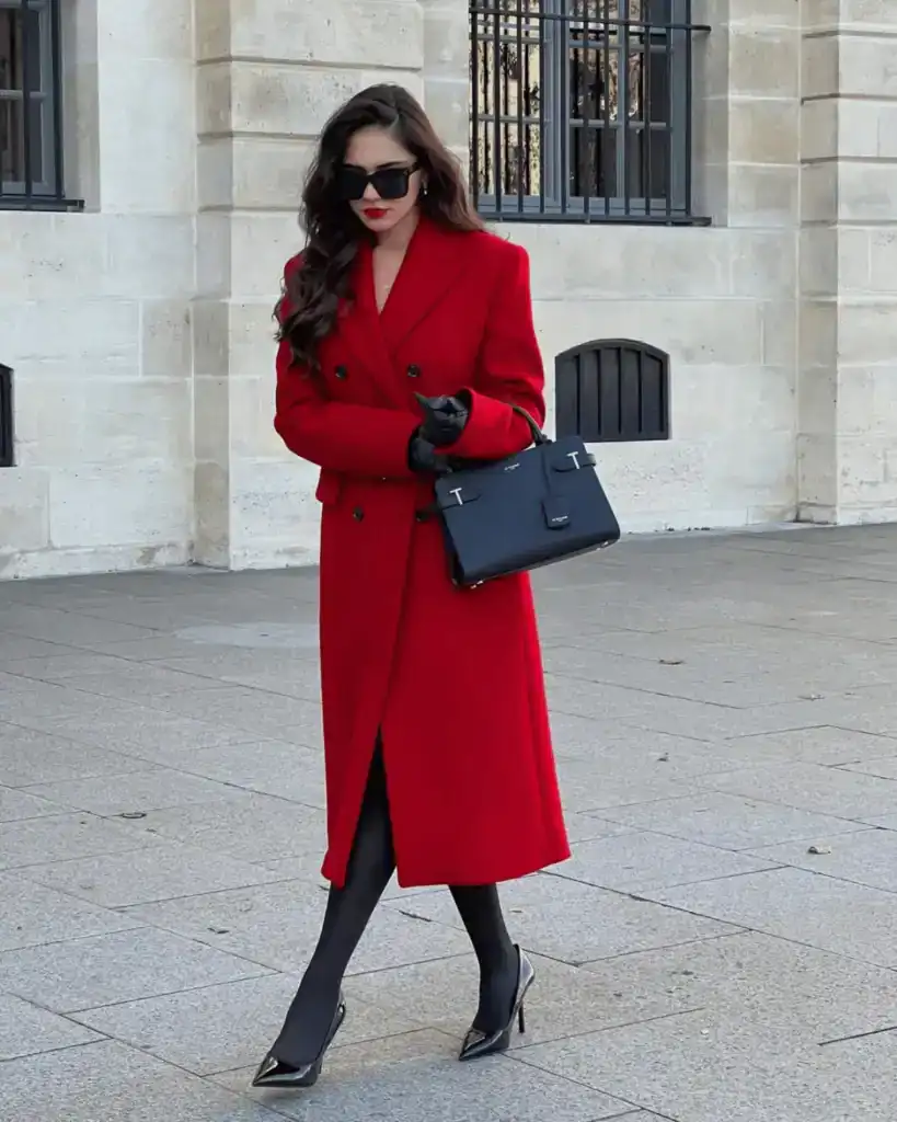 Red coat old money winter outfit