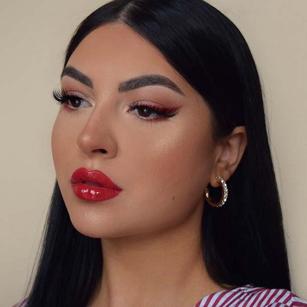 Red Eyeliner and Lip Color
