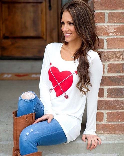 Red Heart Sweater Outfit