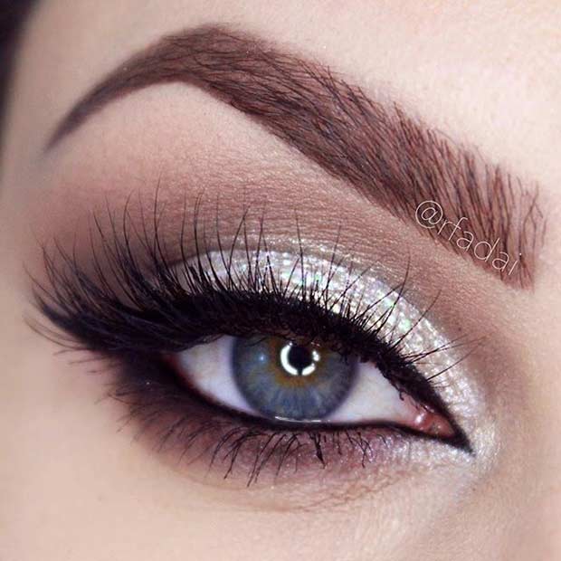 Silver Glitter Wedding Makeup Look for Blue Eyes