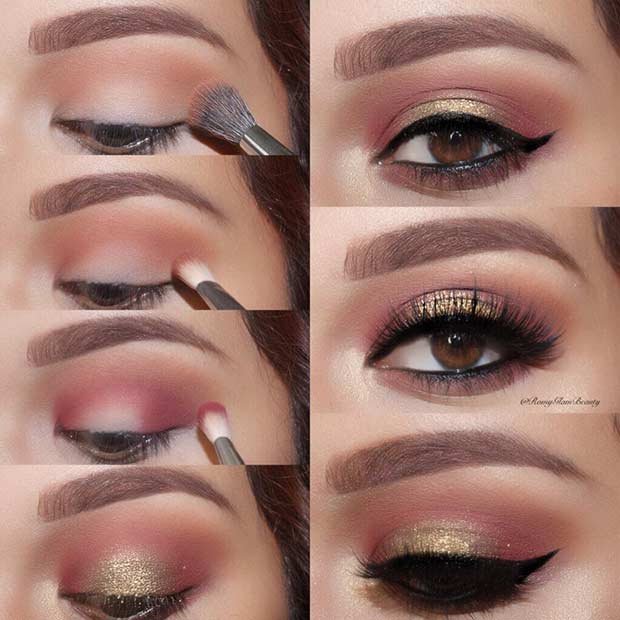 Gold and Burgundy Step by Step Eye Tutorial