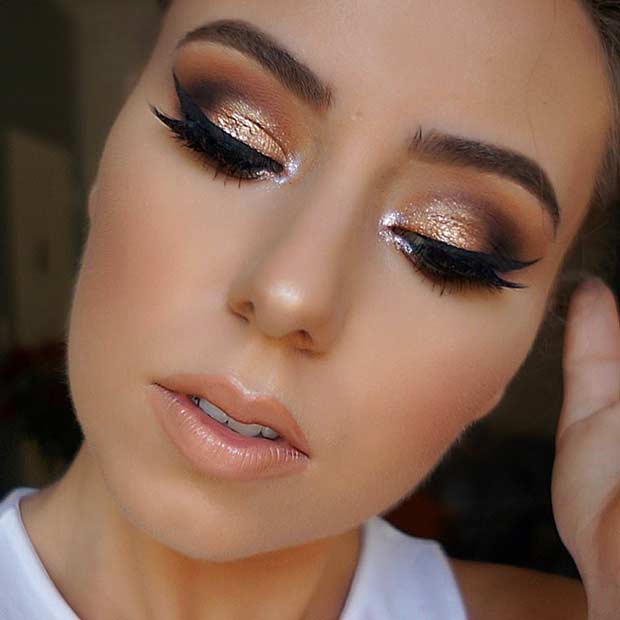 Dramatic Gold Eyes and Nude Lips