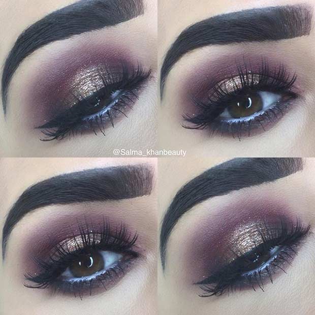 Burgundy and Dark Gold Glitter Smokey Eye for Brown Eyes