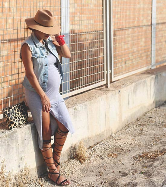 Long Gray Dress Pregnancy Outfit