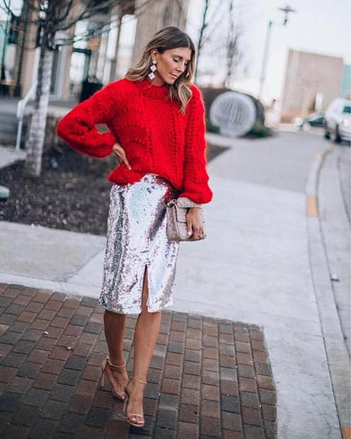Sequin Skirt and Festive Red Sweater