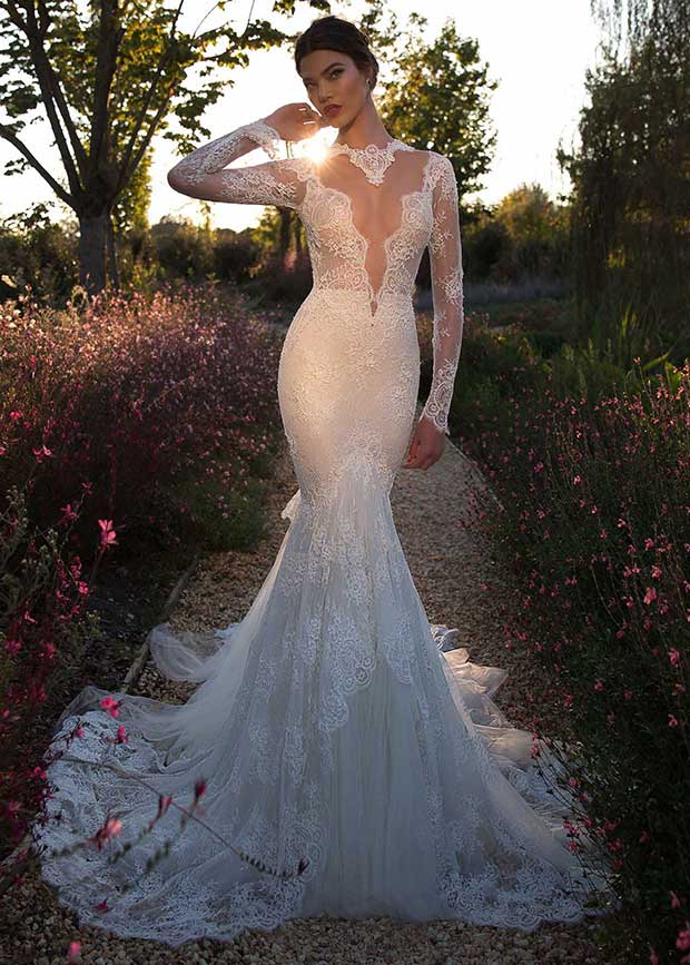 Sheer Plunging Mermaid Wedding Dress