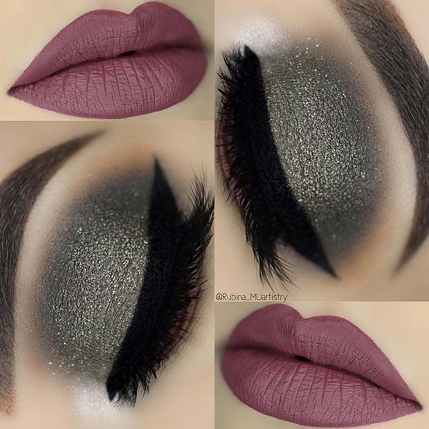 Shimmering Eye Makeup with Dark Lips