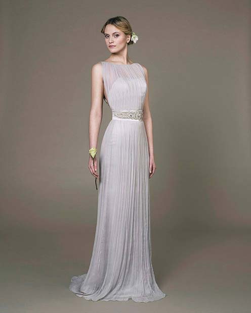 Silver Wedding Gown with Belt