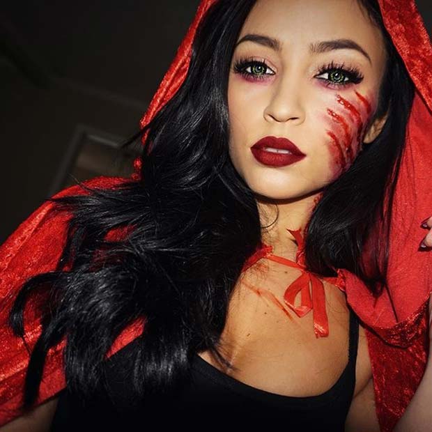 Scary Little Red Riding Hood for Creepy Halloween Makeup Ideas