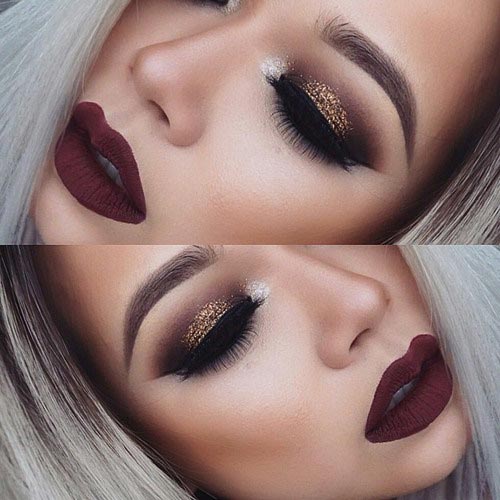 Gold Glitter and Matte Makeup Look