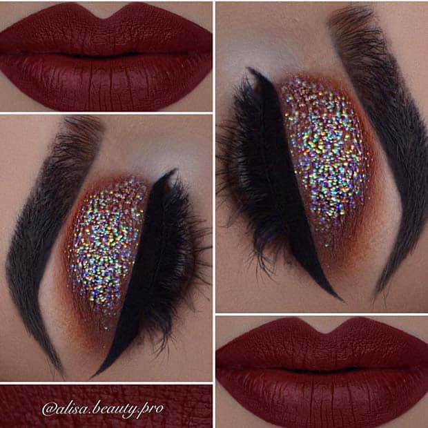 Glitter Eyes and Dark Red Lips