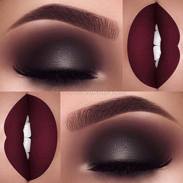 Sparkly Dark Eyes with Burgundy Lips