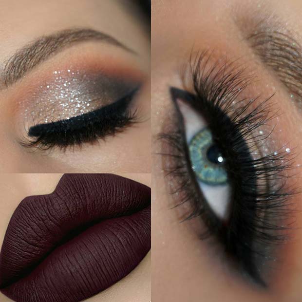 Sparkly Eyes with Dark Matte Lips