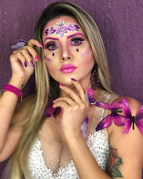 Sparkly Purple Rhinestone Makeup