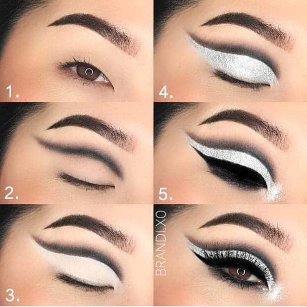 Sparkly Silver Eye Makeup for Hooded Eyes