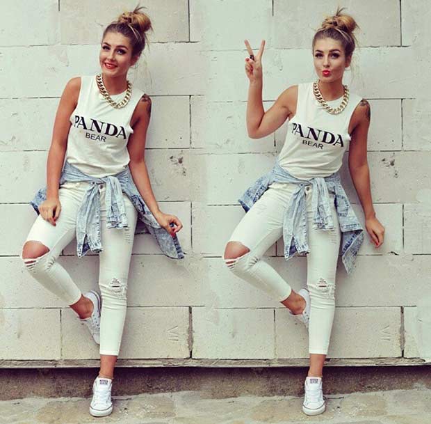 Chic All White Casual Outfit for Spring and Summer