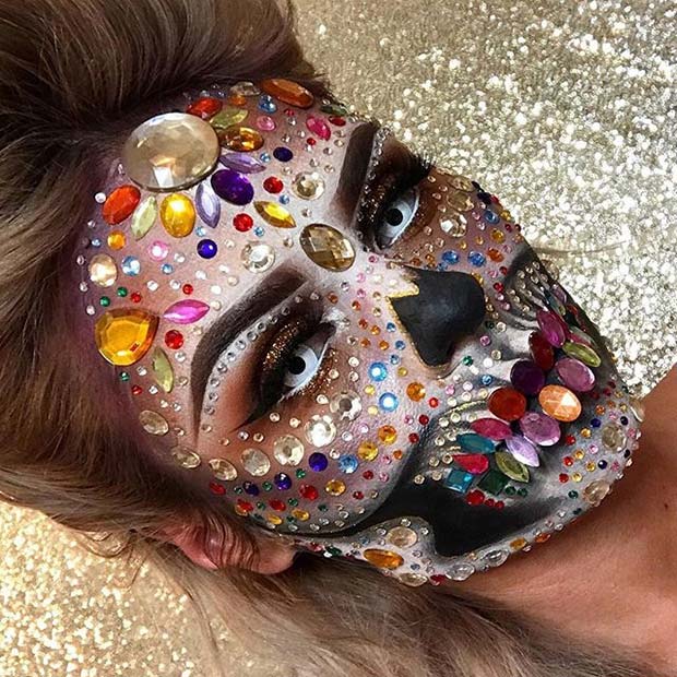 Colorful and Creepy Skull for Creepy Halloween Makeup Ideas