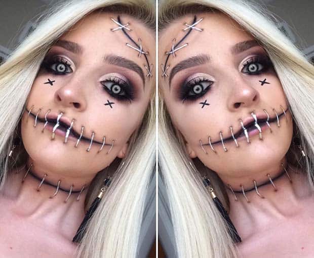 Scary Stitches Makeup Idea for Halloween