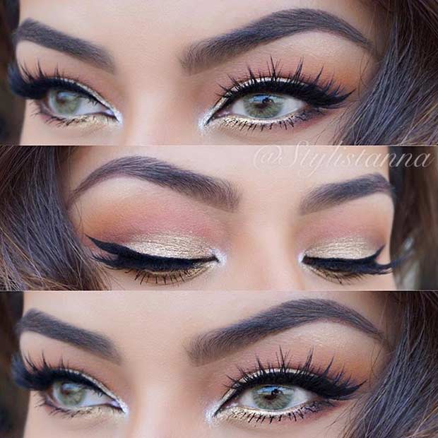 Peach and Gold Eye Makeup Look for Green Eyes