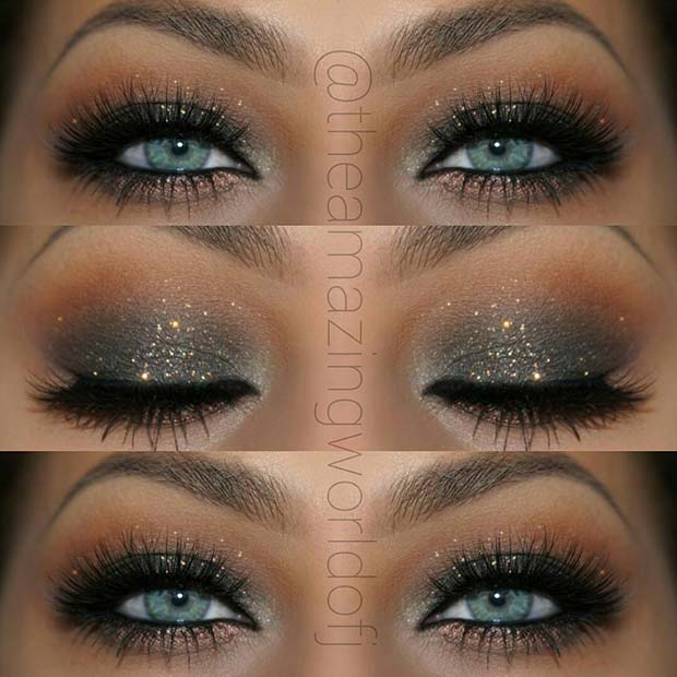 Sparkly, Black Smokey Eye for Blue Eyes