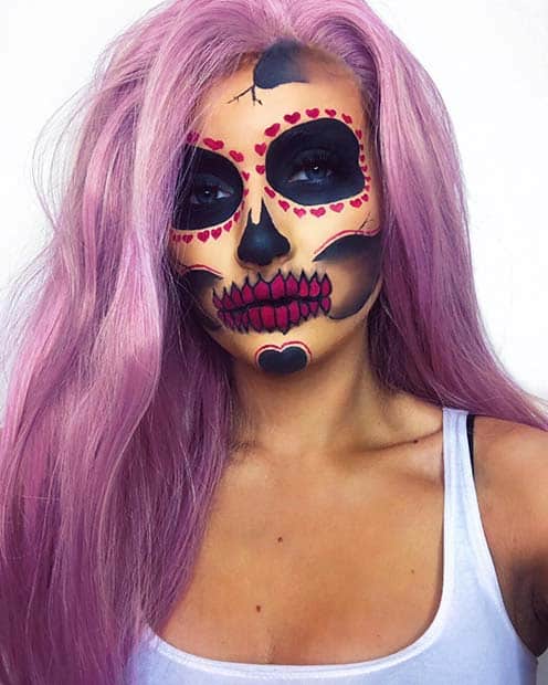 Sugar Skull Makeup with Hearts
