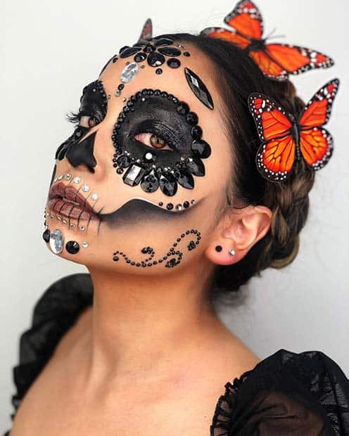 Sugar Skull Makeup with Rhinestones