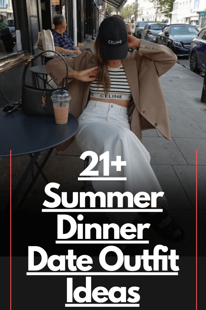 Trendy summer dinner date outfit with Celine cropped top, blazer, white skirt, and YSL bag.