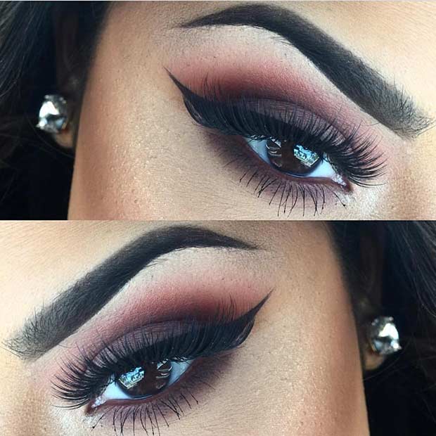 Brown Burgundy Smokey Eye Makeup Idea for Brown Eyes