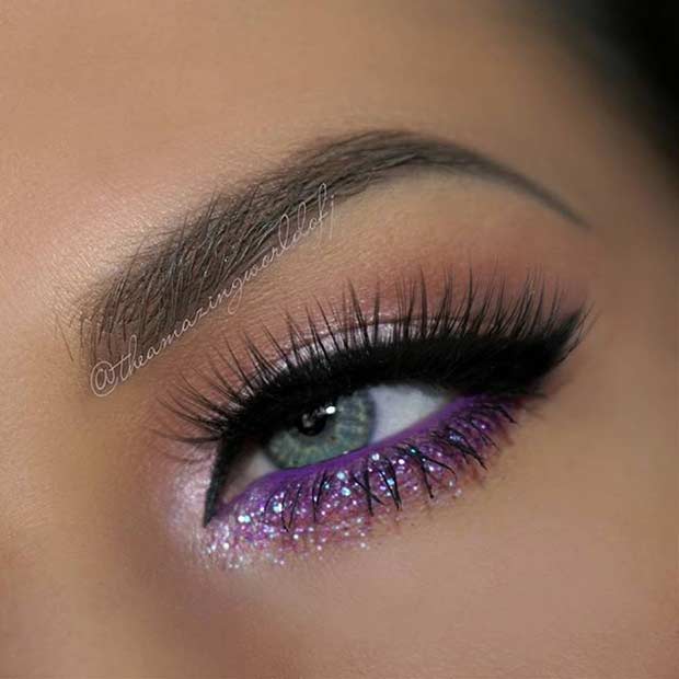 Purple Lower Lash Line Eye Makeup Look
