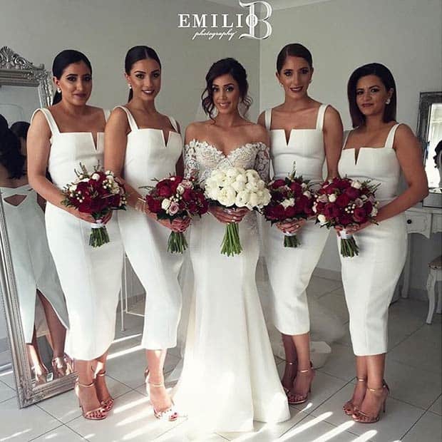 White Bodycon Midi Dresses for Bridesmaids