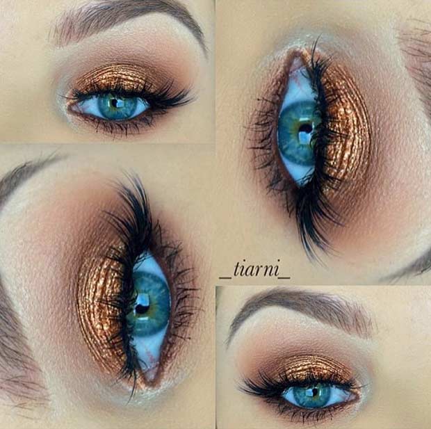 Bronze Eye Makeup Look for Blue Eyes