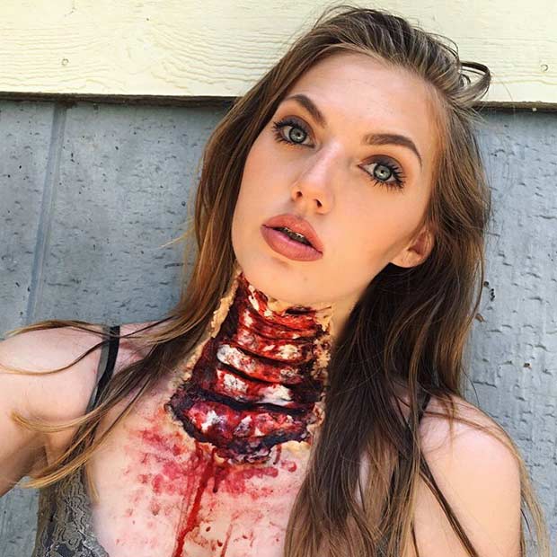 Ripped Out Throat Scary Halloween Makeup