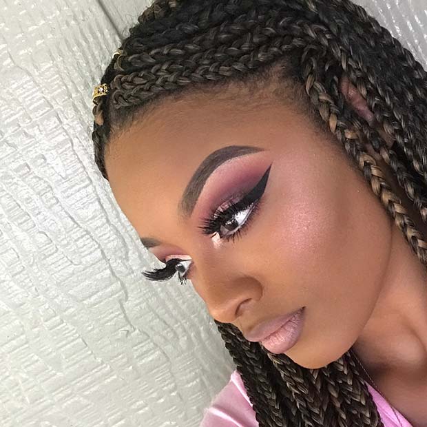 Burgundy and Pink Eye Makeup Idea for Black Girls