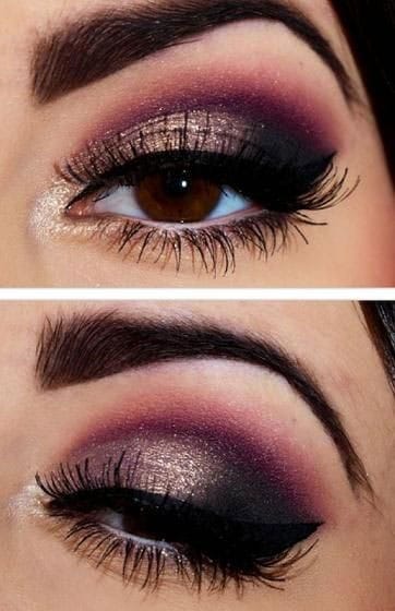 Black Burgundy Gold Eye Makeup Look
