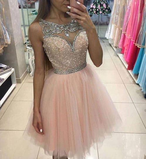 Sparkly Light Pink Short Prom Dress
