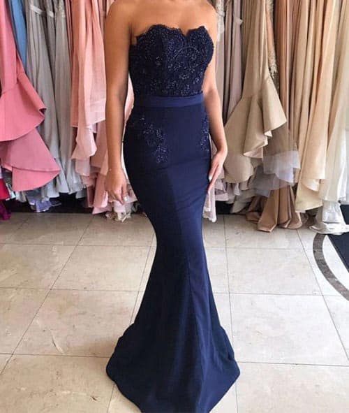 Elegant Navy Blue Long Prom Dress