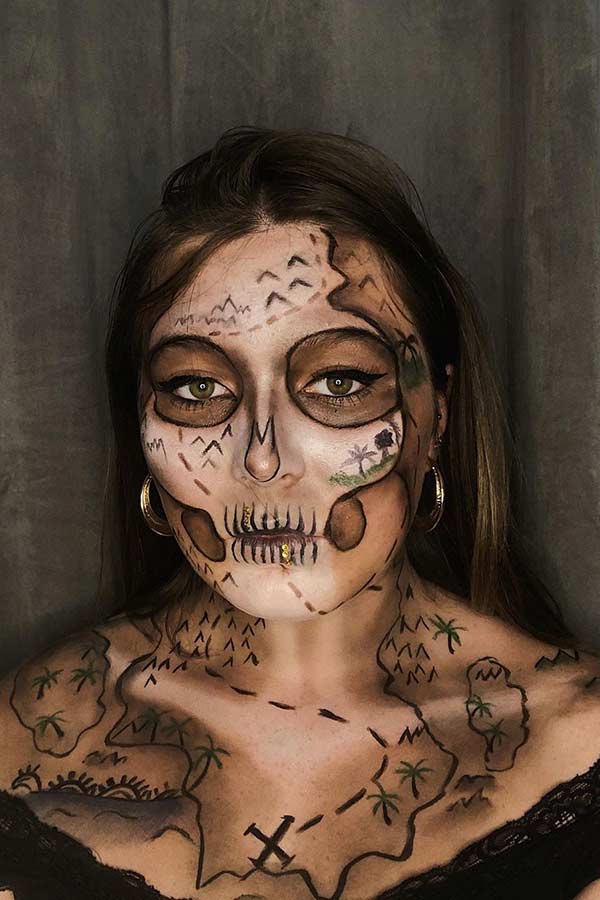 Unique Skeletal Treasure Map Makeup Idea