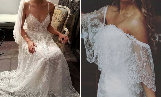Modern lace wedding dresses with unique silhouettes, romantic bridal fashion, elegant gowns for 2024 brides.