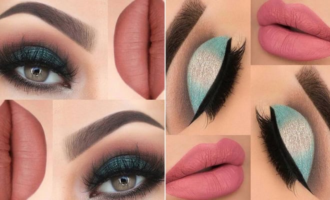 Bold eyeshadow and lipstick collage showcasing dramatic and playful makeup looks for beauty inspiration.