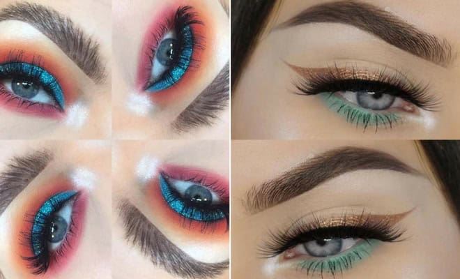 Vibrant and elegant eye makeup looks featuring colorful eyeshadow, bold lashes, and creative eyeliner styles.