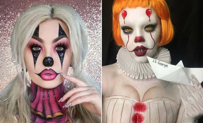 Creative clown makeup ideas: artistic, creepy, and whimsical face designs for Halloween or cosplay.