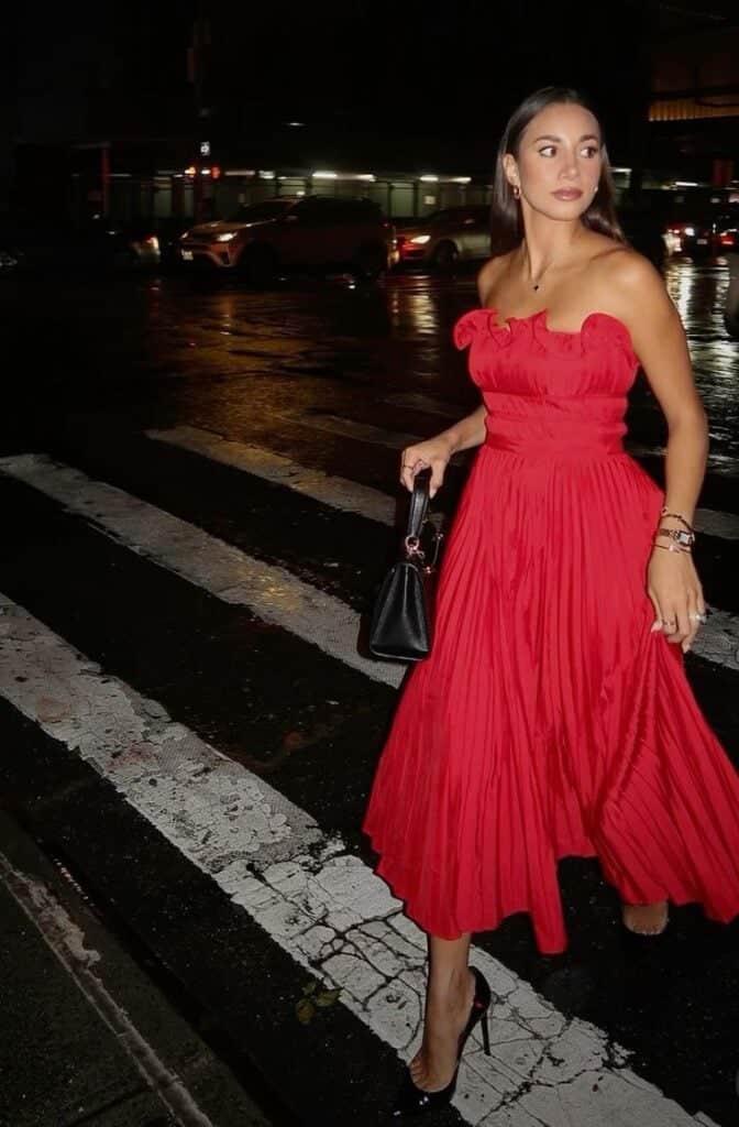 valentine date night looks stunning long red ruffle dress