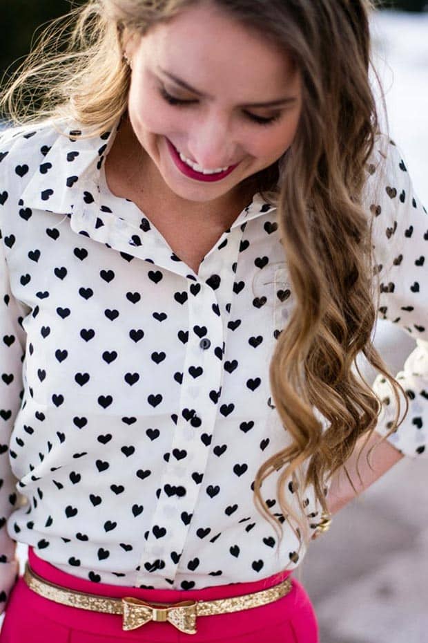 Black and White Heart Blouse Outfit