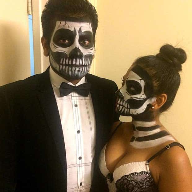 Couples Skeleton Halloween Costume and Makeup