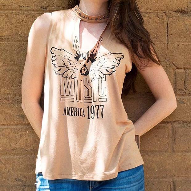 Vintage 70s Style Tee and Jeans Summer 2017 Outfit Idea